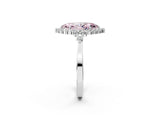 White gold Fancy Pink Marquise Cut Diamond Halo Ring with Pear Side Stones and Prong Setting_77
