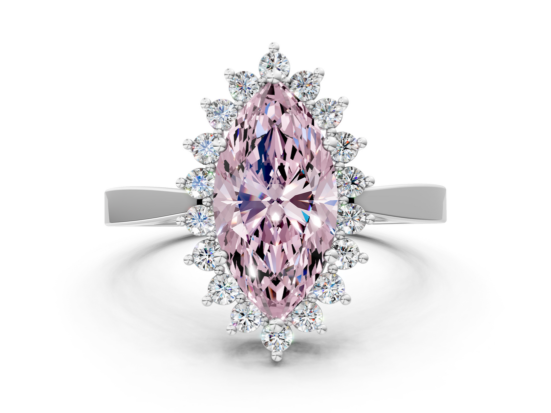 White gold Fancy Pink Marquise  Cut Diamond Halo Ring with Round Brilliant Halo and Solitaire Band_85