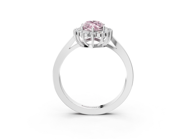 Platinum Fancy Pink Marquise  Cut Diamond Halo Ring with Round Brilliant Halo and Solitaire Band
