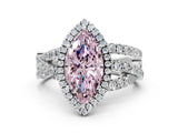 White gold Fancy Pink Marquise Cut Diamond Halo Ring with Round Split Shank and Prong Setting_26