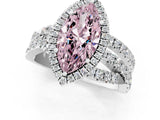 White gold Fancy Pink Marquise Cut Diamond Halo Ring with Round Split Shank and Prong Setting_75