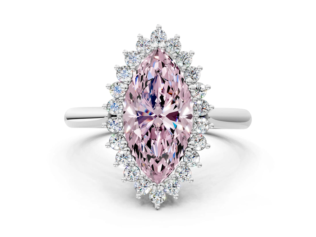 White gold Fancy Pink Marquise  Cut Diamond Halo Ring with Solitaire Band and Prong Setting_53