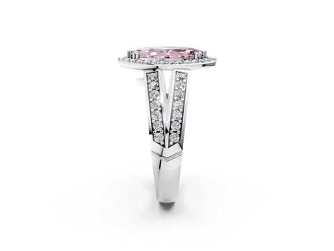 White gold Fancy Pink Marquise Cut Diamond Halo Ring with Split Shank Pavé Band and Four-Prong Setting_14