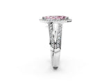 White gold Fancy Pink Marquise Cut Diamond Halo Ring with Split Shank Pavé Band and Four-Prong Setting_14