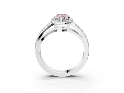 White gold Fancy Pink Marquise Cut Diamond Halo Ring with Split Shank Pavé Band and Four-Prong Setting_15