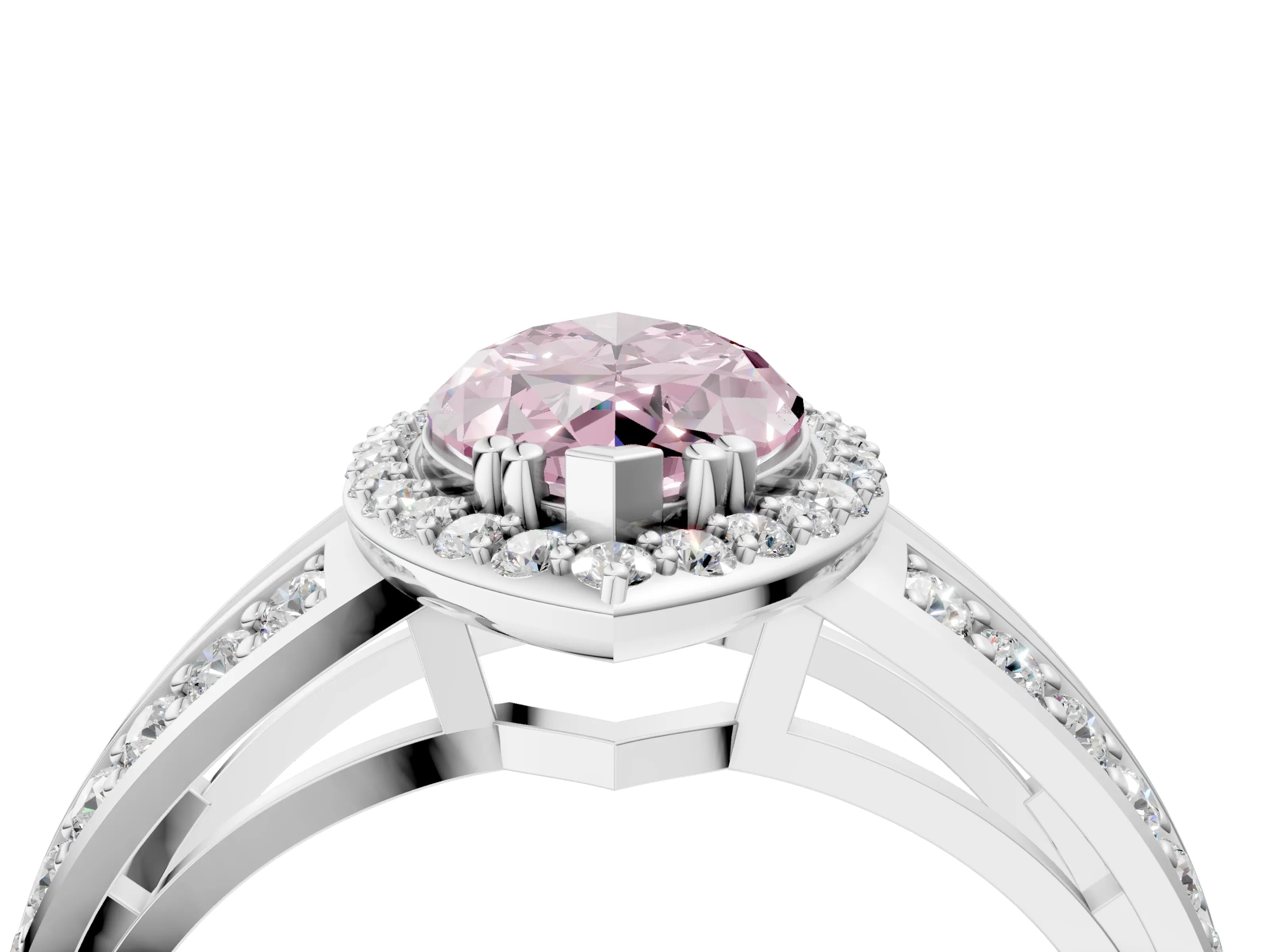 White gold Fancy Pink Marquise Cut Diamond Halo Ring with Split Shank Pavé Band and Four-Prong Setting_16