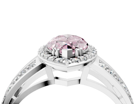White gold Fancy Pink Marquise Cut Diamond Halo Ring with Split Shank Pavé Band and Four-Prong Setting_16