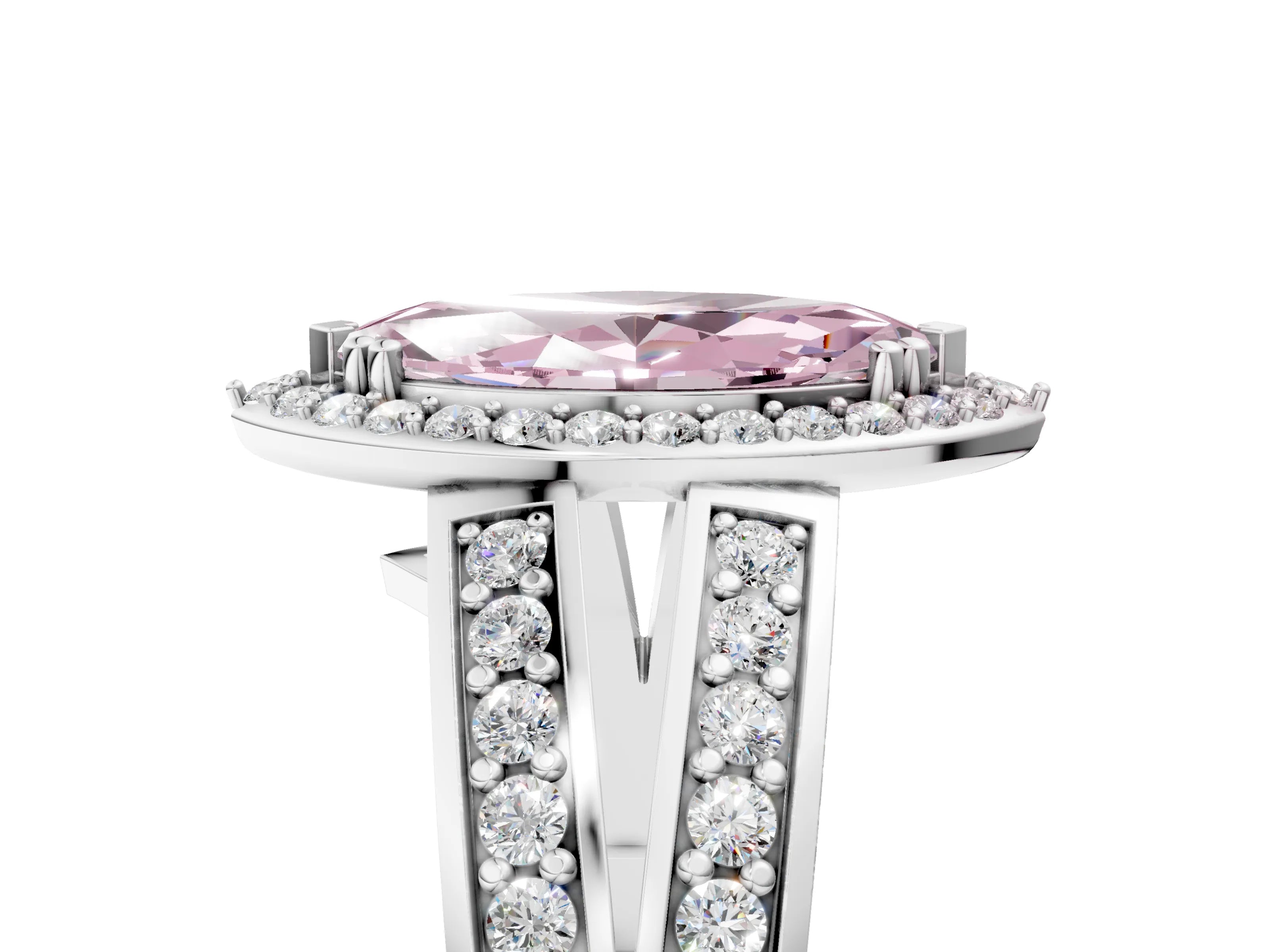 White gold Fancy Pink Marquise Cut Diamond Halo Ring with Split Shank Pavé Band and Four-Prong Setting_17