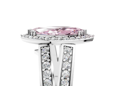 White gold Fancy Pink Marquise Cut Diamond Halo Ring with Split Shank Pavé Band and Four-Prong Setting_17