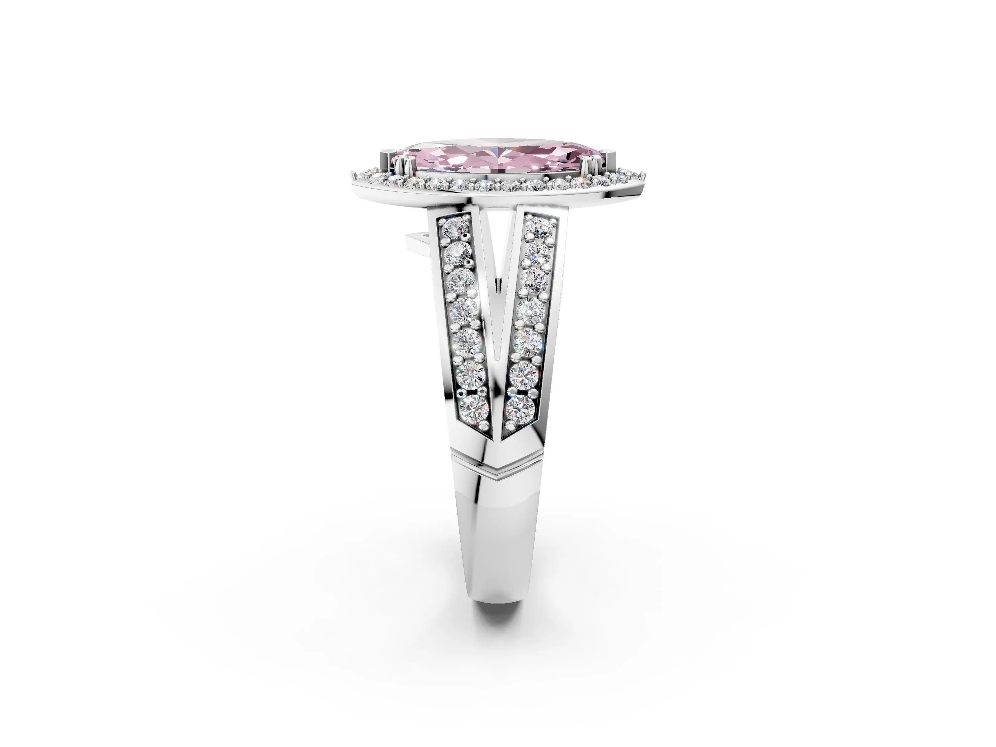 White gold Fancy Pink Marquise Cut Diamond Halo Ring with Split Shank Pavé Band and Four-Prong Setting_2