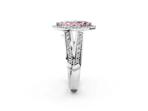 White gold Fancy Pink Marquise Cut Diamond Halo Ring with Split Shank Pavé Band and Four-Prong Setting_2