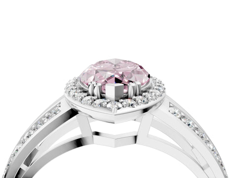 White gold Fancy Pink Marquise Cut Diamond Halo Ring with Split Shank Pavé Band and Four-Prong Setting_4