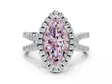 White gold Fancy Pink Marquise Cut Diamond Halo Ring with Split Shank Pavé Band and Prong Setting_95