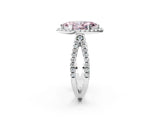 White gold Fancy Pink Marquise Cut Diamond Halo Ring with Split Shank Pavé Band and Prong Setting_97