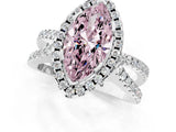 White gold Fancy Pink Marquise Cut Diamond Halo Ring with Split Shank Pavé Band and Prong Setting_98
