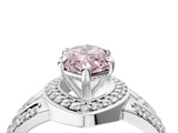 White gold Fancy Pink Marquise Cut Diamond Halo Ring with Split Shank and Bezel Accents and Four-Prong Setting_4