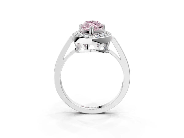 White gold Fancy Pink Marquise Cut Diamond Halo Ring with Split Shank and Four-Prong Setting
