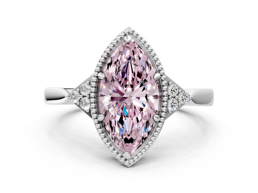 White gold Fancy Pink Marquise Cut Diamond Halo Ring with Tapered Band and Four-Prong Setting_19