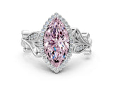 White gold Fancy Pink Marquise Cut Diamond Halo Ring with Vintage Split Shank and Four-Prong Setting_97
