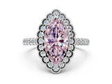 White gold Fancy Pink Marquise  Cut Diamond Milgrain Floral Halo Engagement Ring with Pavé Band_15
