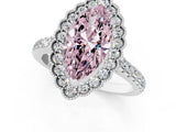 White gold Fancy Pink Marquise  Cut Diamond Milgrain Floral Halo Engagement Ring with Pavé Band_16