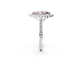 White gold Fancy Pink Marquise  Cut Diamond Milgrain Floral Halo Engagement Ring with Pavé Band_17