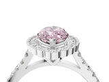 White gold Fancy Pink Marquise  Cut Diamond Milgrain Floral Halo Engagement Ring with Pavé Band_19