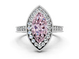 White gold Fancy Pink Marquise Cut Diamond Milgrain Halo Engagement Ring with Round Pavé Band and Prong Setting_12