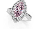 White gold Fancy Pink Marquise Cut Diamond Milgrain Halo Engagement Ring with Round Pavé Band and Prong Setting_13