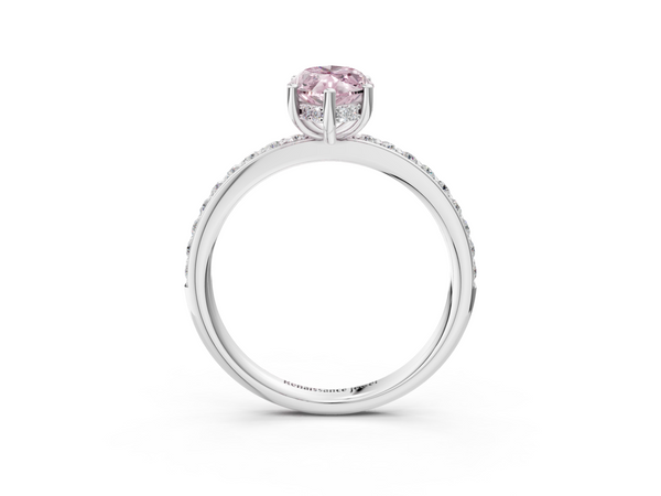 White gold Fancy Pink Marquise  Cut Diamond Pavé Band Ring with Four-Prong Setting