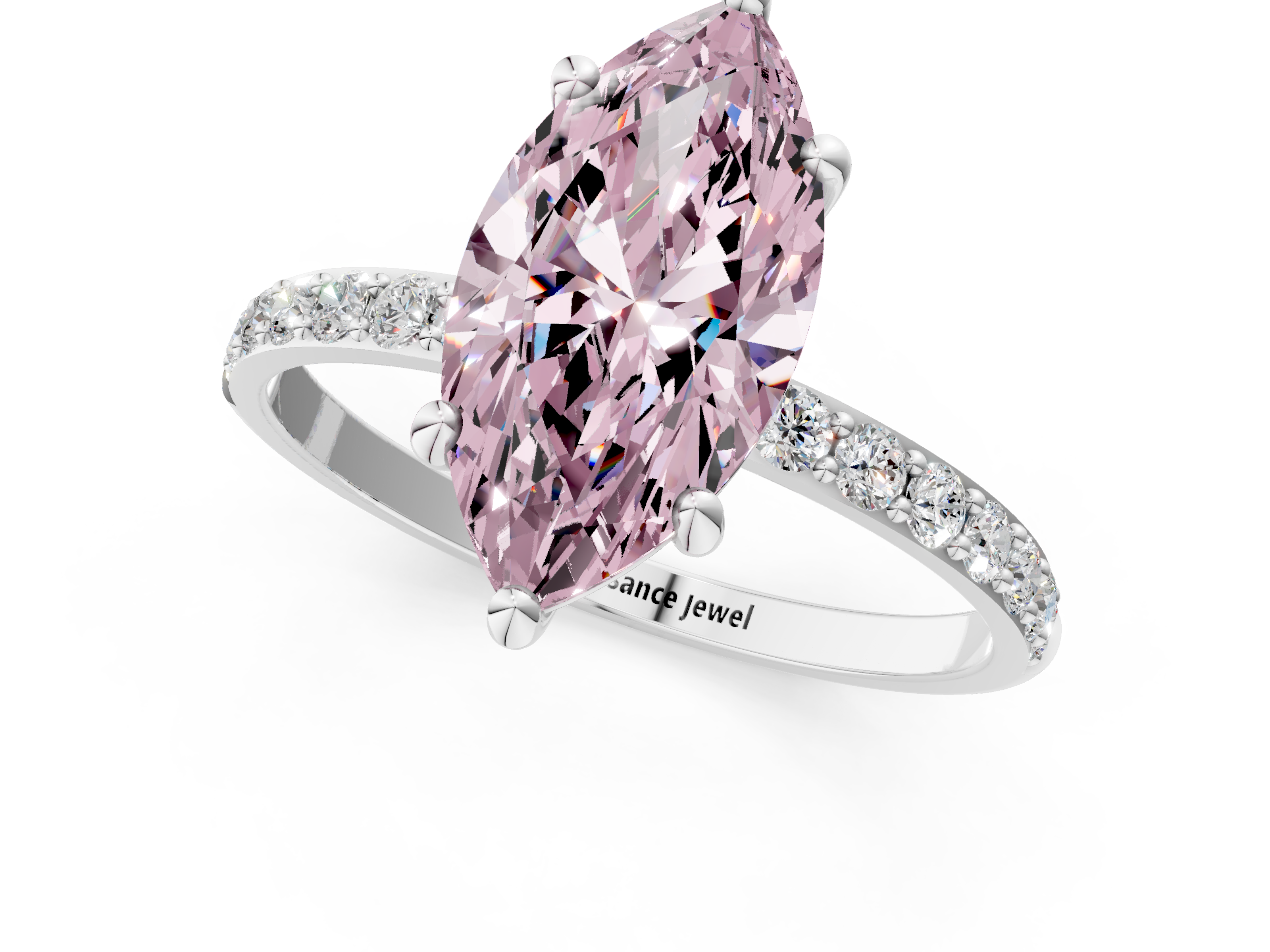 White gold Fancy Pink Marquise  Cut Diamond Pavé Band Solitaire Ring with Four-Prong Setting_77