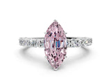 White gold Fancy Pink Marquise Cut Diamond Pavé Band Solitaire Ring with Prong Setting_108