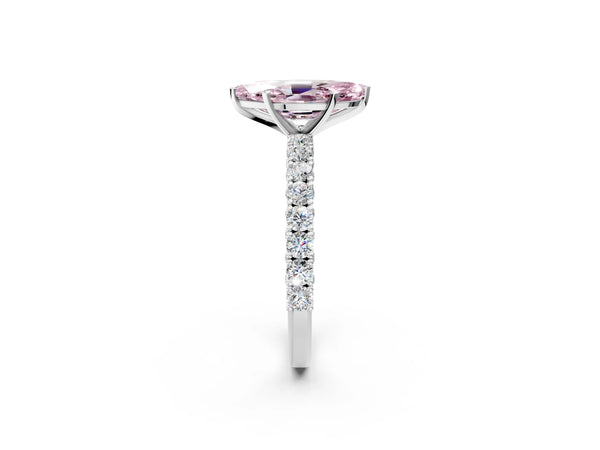 Platinum Fancy Pink Marquise Cut Diamond Pavé Band Solitaire Ring with Prong Setting