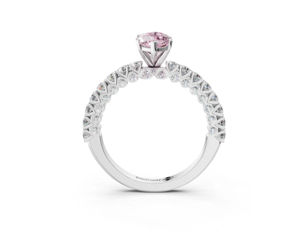 Platinum Fancy Pink Marquise Cut Diamond Pavé Band Solitaire Ring with Prong Setting
