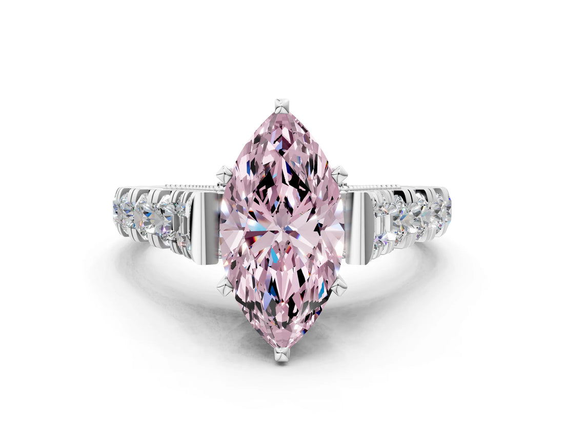 White gold Fancy Pink Marquise  Cut Diamond Pavé Band Solitaire with Four-Prong Setting_15