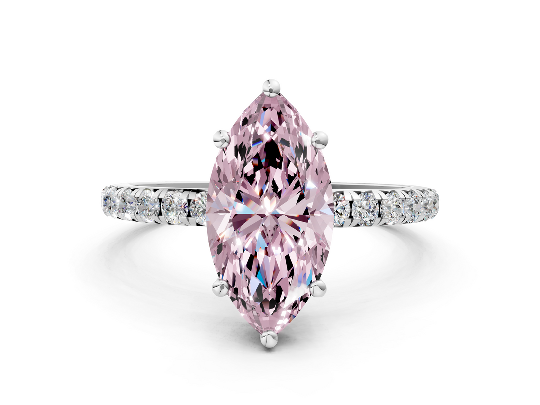 White gold Fancy Pink Marquise  Cut Diamond Pavé Band Solitaire with Four-Prong Setting_3