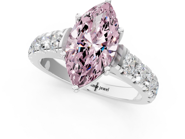 White gold Fancy Pink Marquise  Cut Diamond Solitaire Ring with Micro Pave Band and Prong Setting