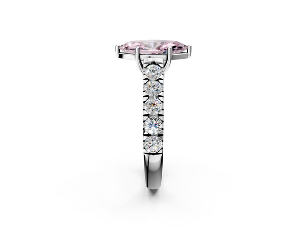 White gold Fancy Pink Marquise  Cut Diamond Solitaire Ring with Micro Pave Band and Prong Setting