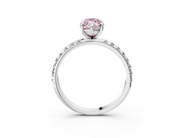 Platinum Fancy Pink Marquise  Cut Diamond Solitaire Ring with Micro Pave Band and Four Prong Setting