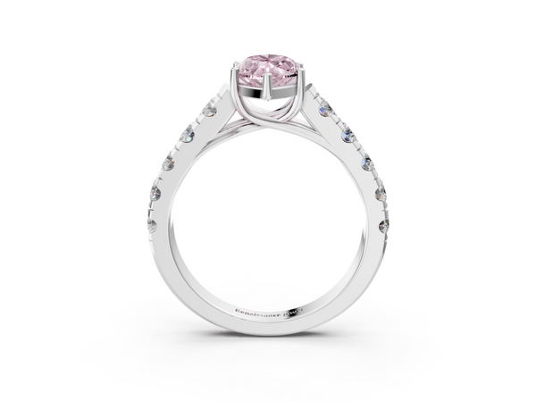 White gold Fancy Pink Marquise  Cut Diamond Solitaire Ring with Micro Pave Band and Prong Setting