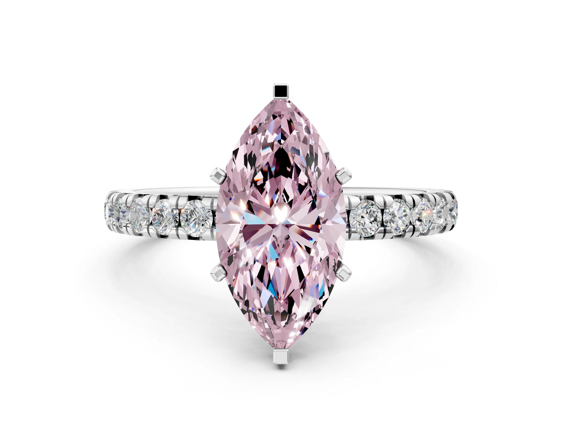 White gold Fancy Pink Marquise  Cut Diamond Pavé Band with Four-Prong Setting_17