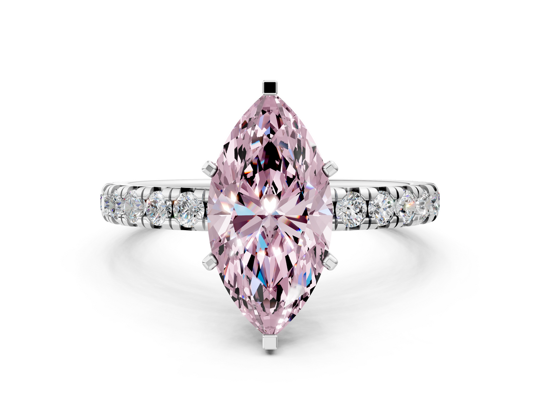 White gold Fancy Pink Marquise  Cut Diamond Pavé Band with Four-Prong Setting_39
