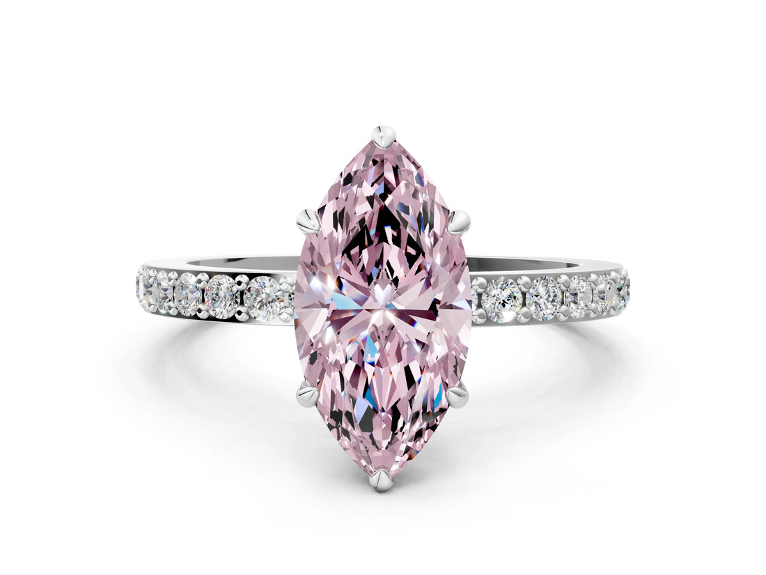 White gold Fancy Pink Marquise Cut Diamond Pavé Engagement Ring with Round  Accents and Prong Setting_73