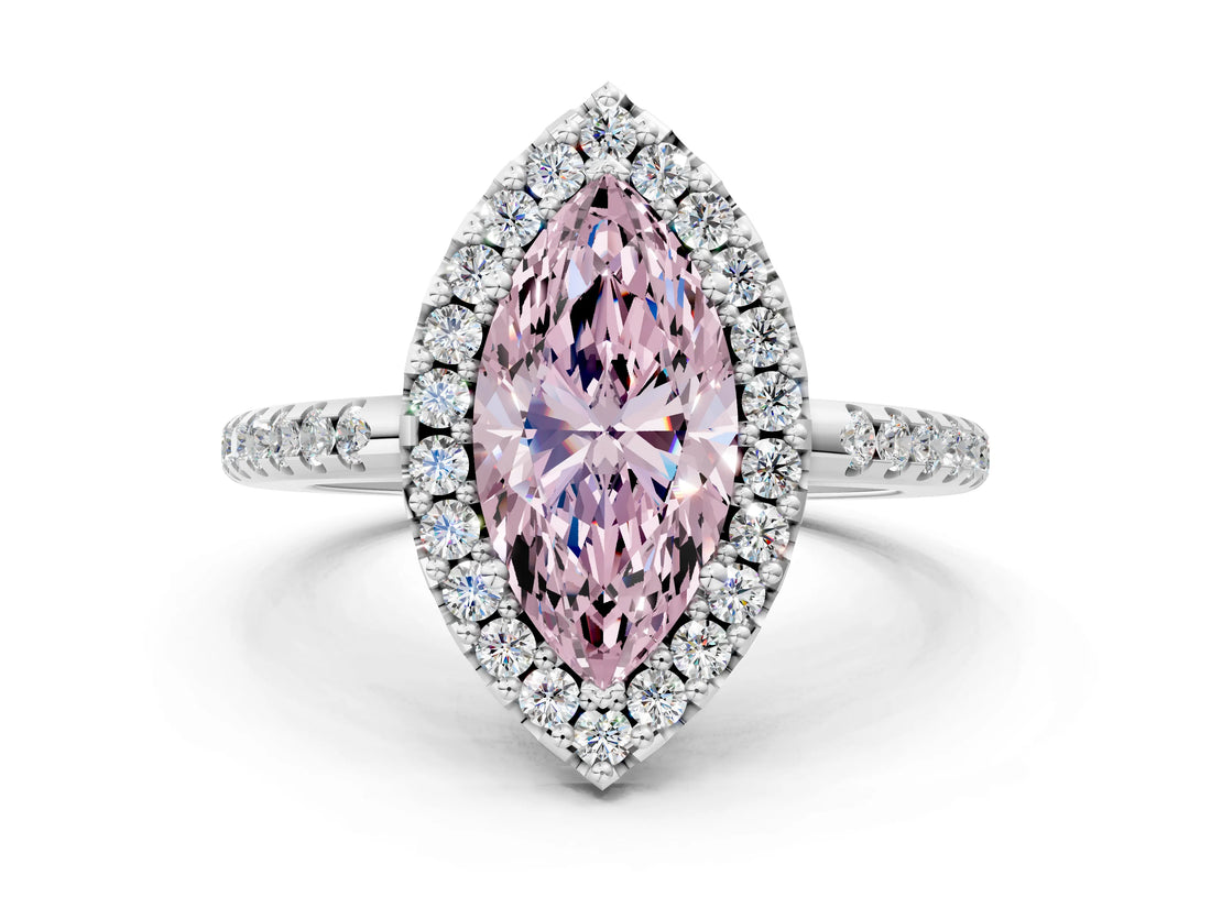 White gold Fancy Pink Marquise Cut Diamond Pavé Halo Ring with Four-Prong Setting_60