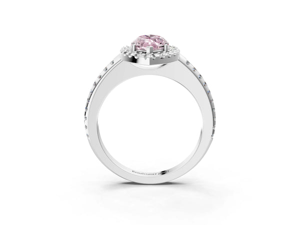 White gold Fancy Pink Marquise Cut Diamond Pavé Halo Ring with Four-Prong Setting