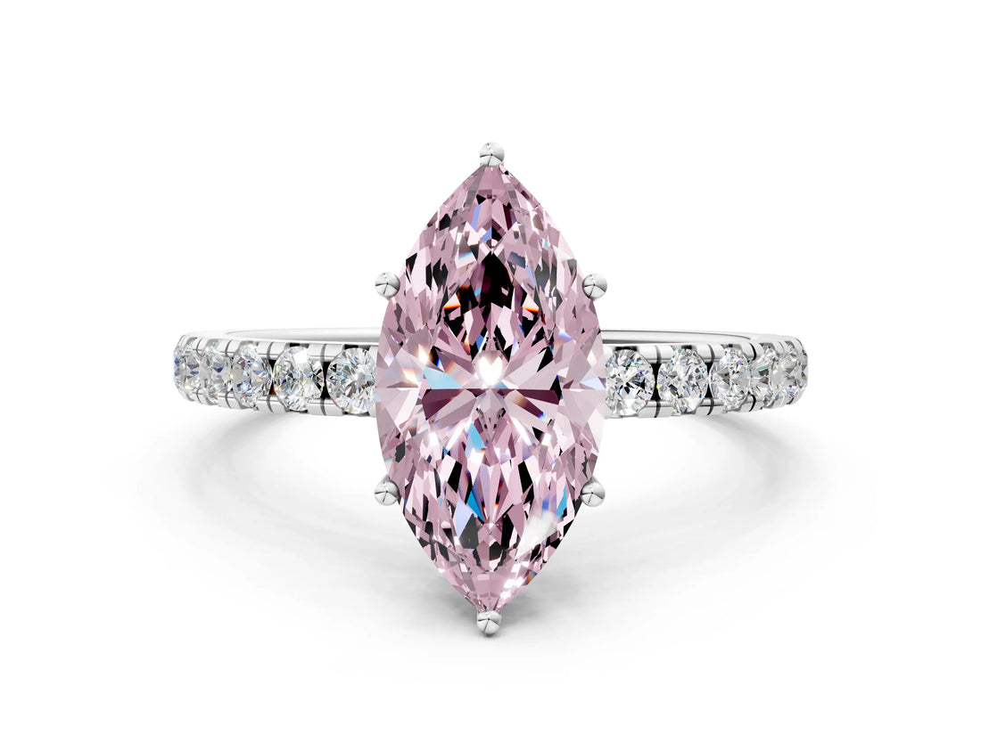 White gold Fancy Pink Marquise Cut Diamond Pavé Solitaire Engagement Ring with Four-Prong Setting_95