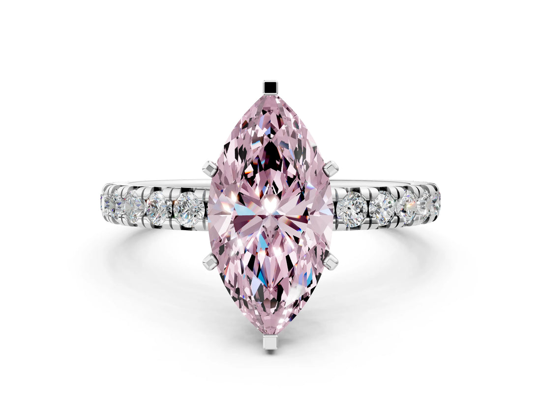 White gold Fancy Pink Marquise Cut Diamond Pavé Solitaire Ring with Round Band and Prong Setting_18