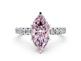 White gold Fancy Pink Marquise Cut Diamond Pavé Solitaire Ring with Round Band and Prong Setting_18