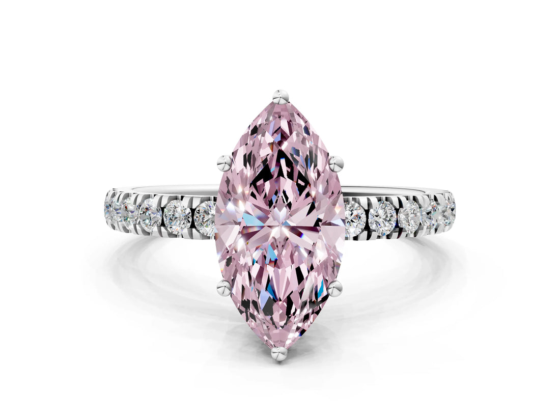 White gold Fancy Pink Marquise Cut Diamond Pave Band Solitaire Ring with Round  and Prong Setting_129