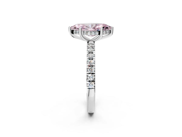 White gold Fancy Pink Marquise Cut Diamond Pave Band Solitaire Ring with Round  and Prong Setting